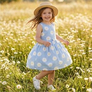 H&M Girls Blue Daisy Floral Print Sundress Size 4-5Y